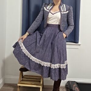 Gunne Sax Navy and White A-Line Skirt